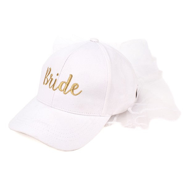 Wedding Bride Baseball Cap with Lace Veil