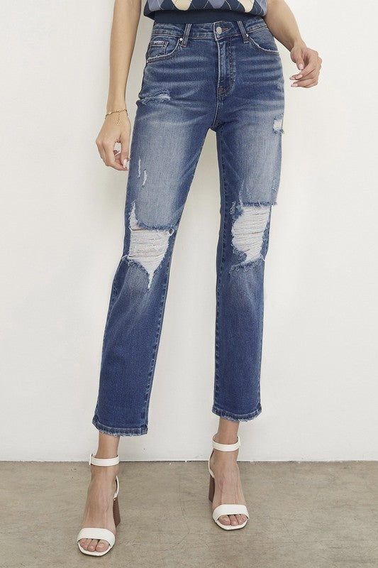 Dark Wash Distressed Boyfriend Jeans