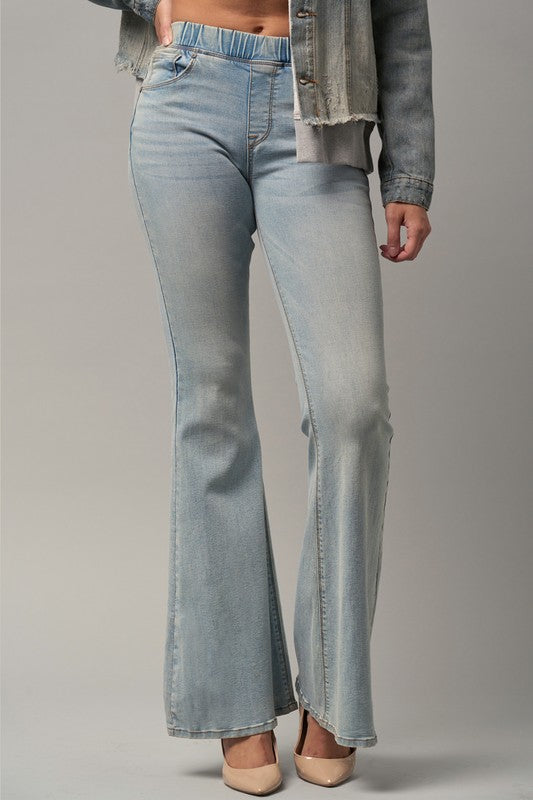 WIDE ELASTIC FLARE JEANS