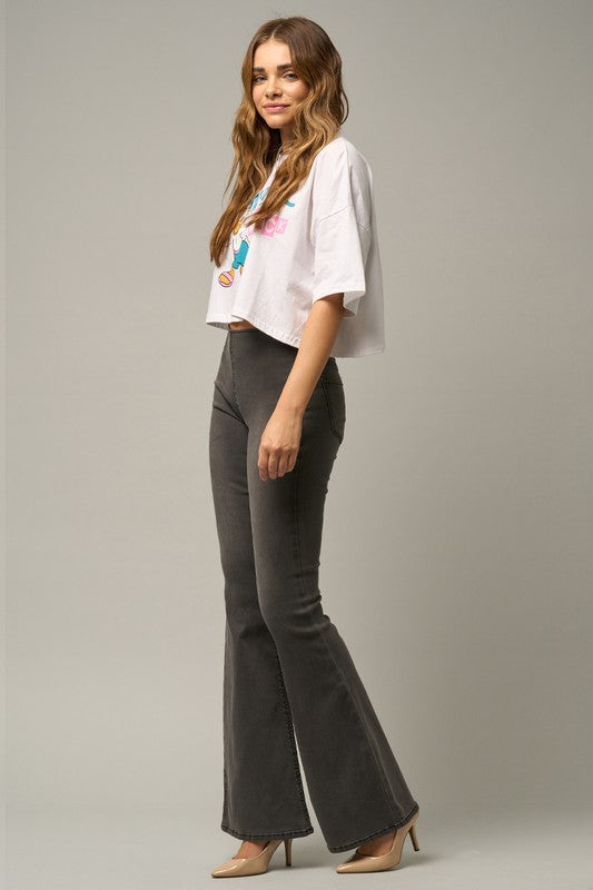 Mid Rise Banded Wide Flare Jeans