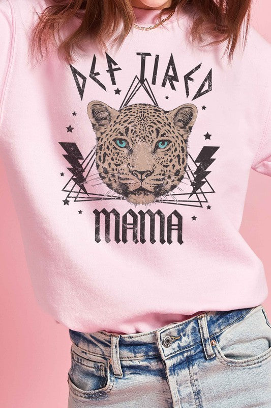 DEF TIRED MAMA LEOPARD GRAPHIC SWEATSHIRT