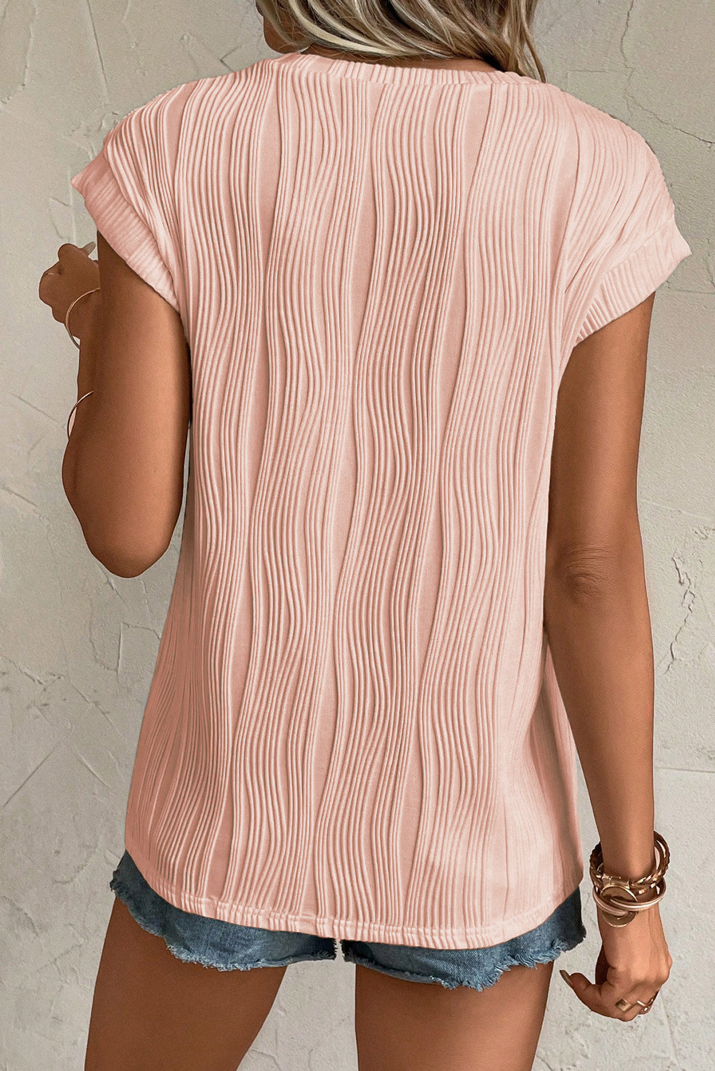 White Wavy Textured Cap Sleeve Top