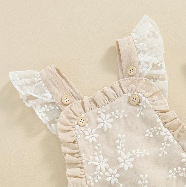 Baby Girl Tan White Flower Lace Romper