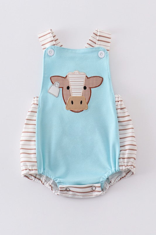 Blue cow applique boy bubble