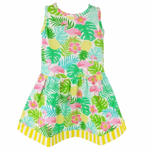 AnnLoren Little Big Girls Pink Flamingo Palm Tree Kids Swing Tropical