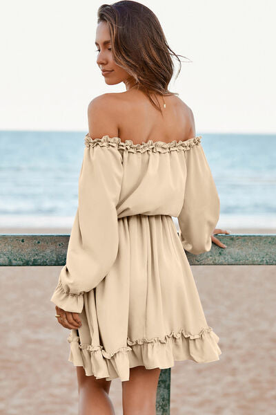 Frill Off-Shoulder Flounce Sleeve Dress