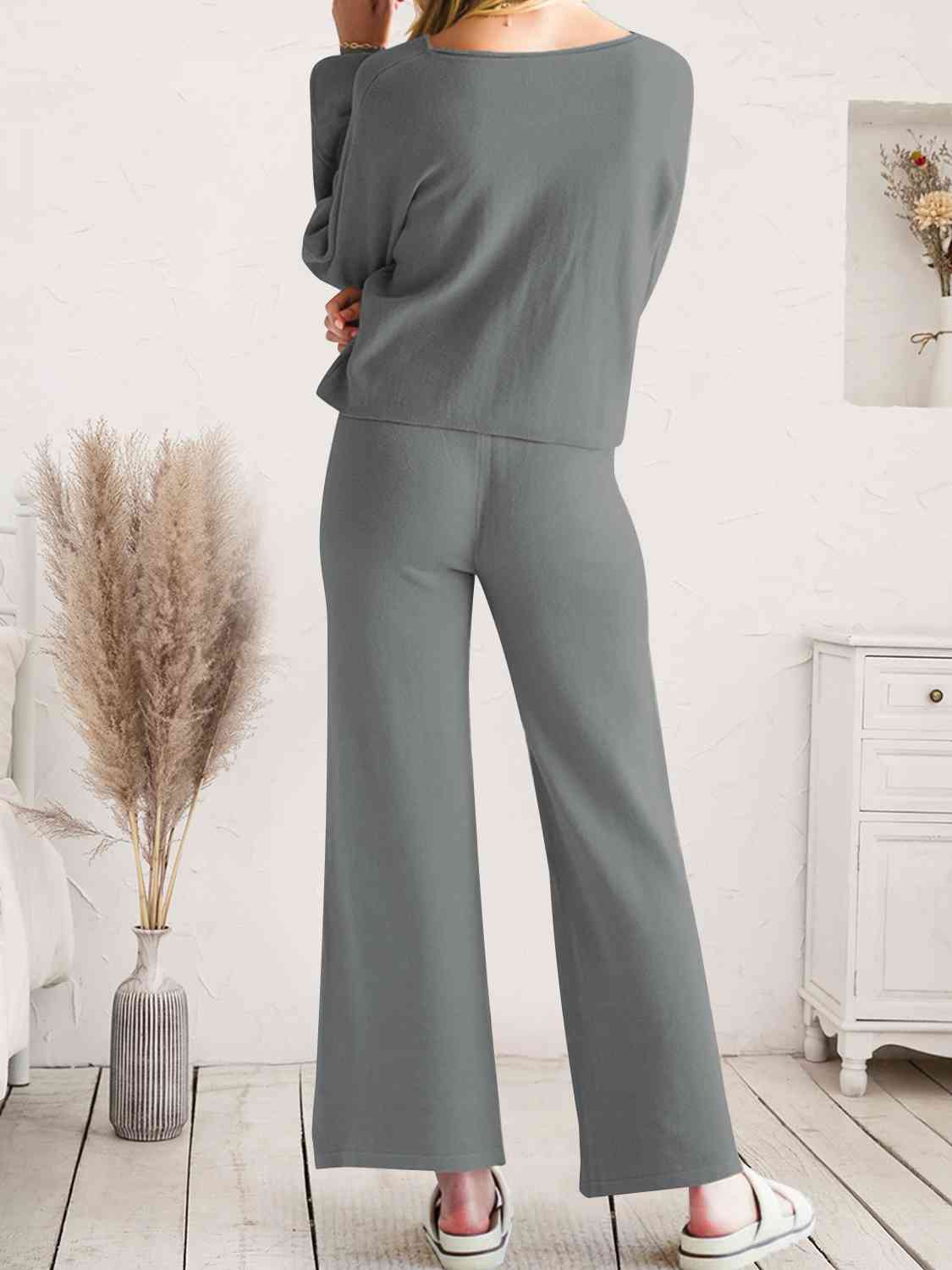 Long Sleeve Lounge Top and Drawstring Pants Set