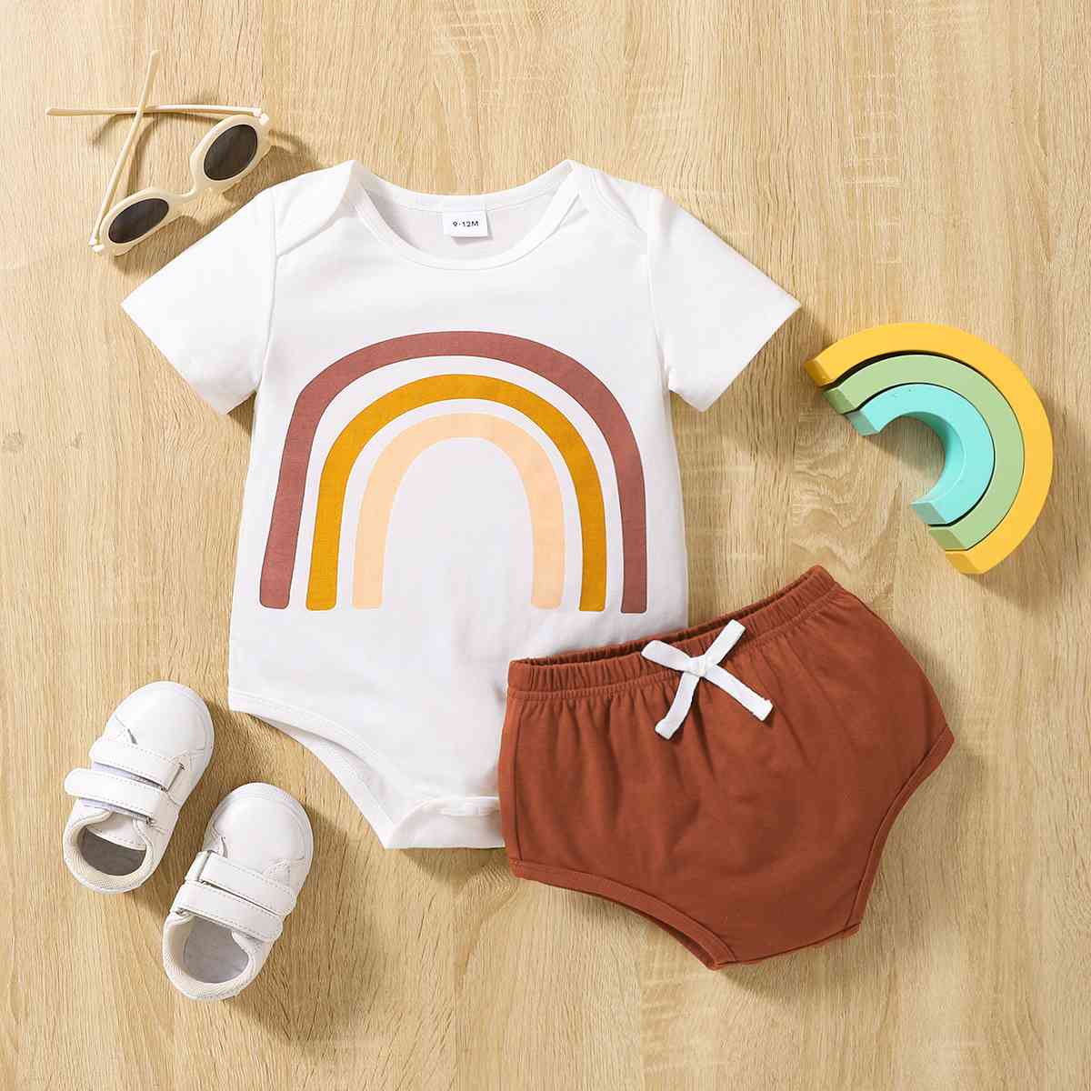 Round Neck Rainbow Shape Bodysuit and Shorts Set