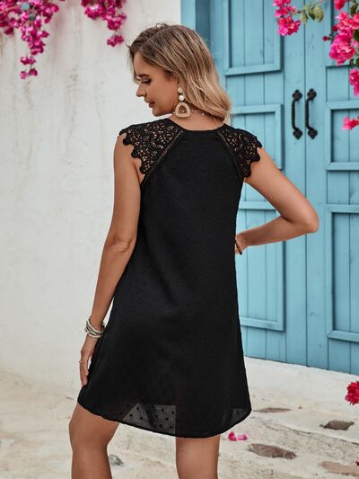 Lace Detail Tie Neck Mini Dress