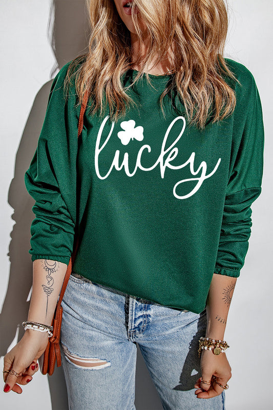 LUCKY Round Neck Dropped Shoulder Blouse